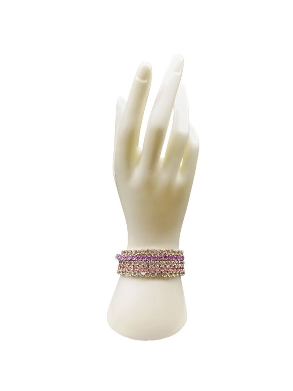 Set Of 5 Vintage Stretch Rhinestone Bracelets In Pink & Purple With Silver-Tone